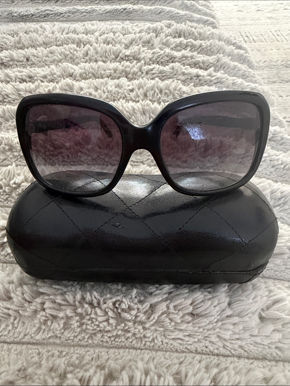CHANEL Black Oversized Women's Sunglasses with Gradient Smoke Lenses